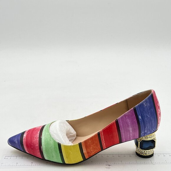 FSJ Rainbow Bridal Pointed Toe Chunky Block Low Heel Crystal Pumps Wedding Shoes - Picture 2 of 8